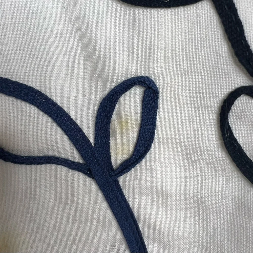 Coldwater Creek White Linen Open Jacket Black Embroidery Long Sleeve Hemstitched